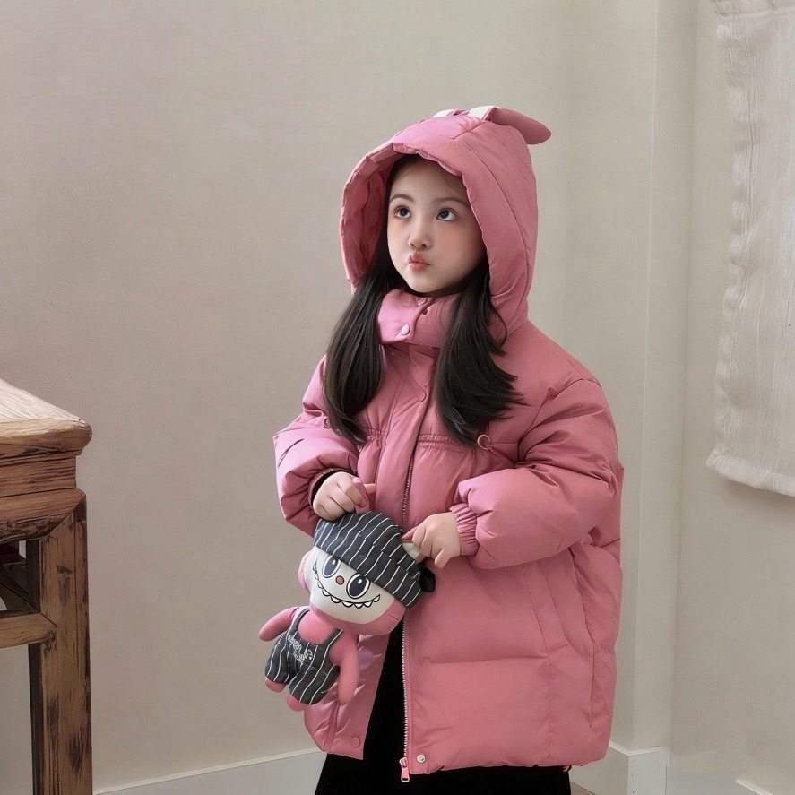 女童羽绒服冬季带韩版拉布布玩偶连帽保暖洋气女孩白鸭绒外套儿童