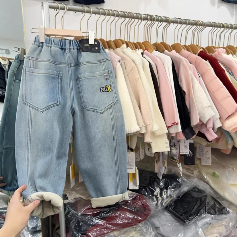 儿童加绒牛仔裤冬季一体绒裤子潮