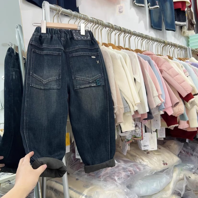 男童加绒牛仔裤冬季一体绒裤子