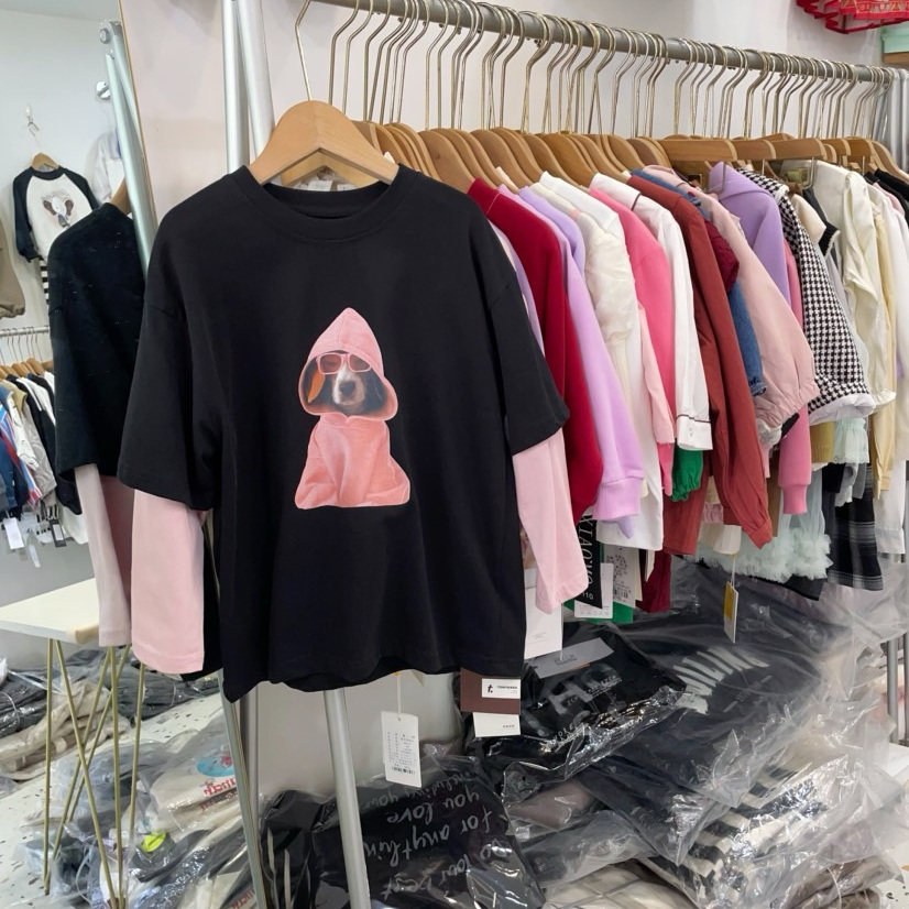 女童长袖T恤春秋款女孩卡通印花打底衫春季薄款假两件上衣潮儿童