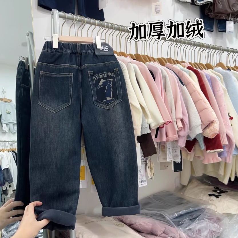 男童加绒牛仔裤冬季一体绒裤子潮