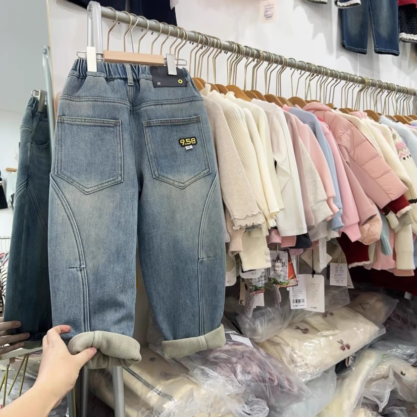 儿童加绒牛仔裤冬季一体绒裤子潮