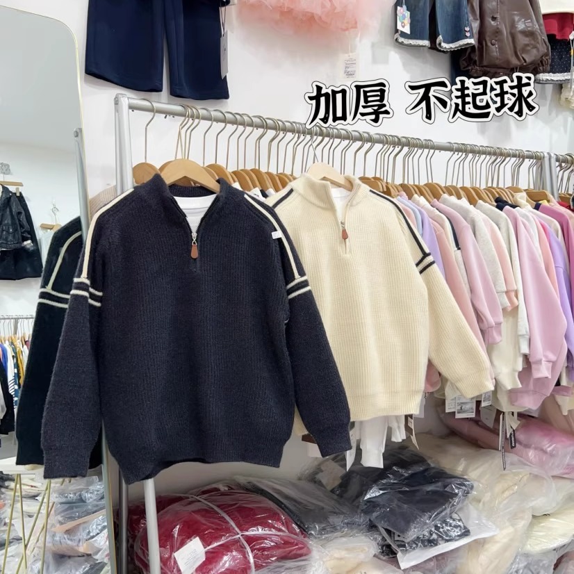 不起球男童毛衣冬季半开领针织衫