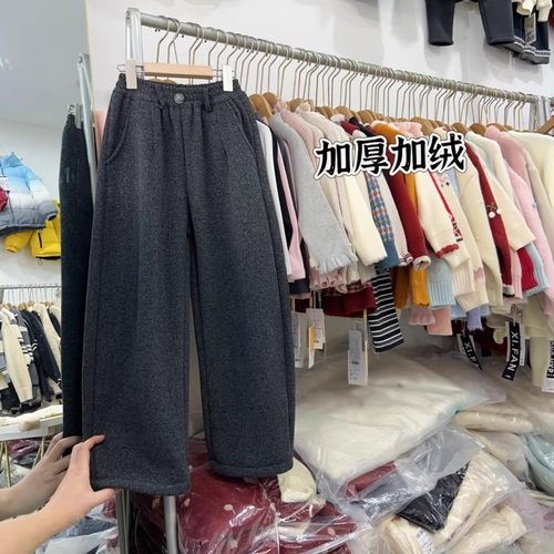 女大童加绒阔腿裤冬季女孩弯刀裤