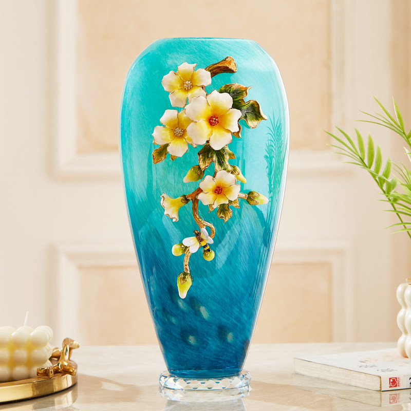 玻璃高端新中式玻璃花瓶摆件轻奢客厅高级感装饰品插花欧式玄关