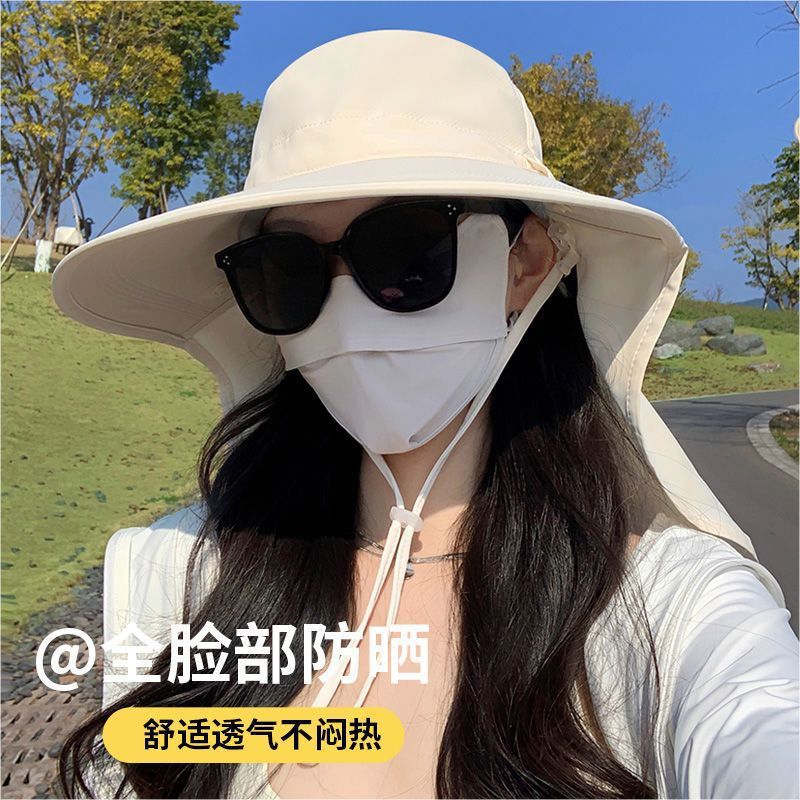 y新款防晒帽透气遮脸面罩护颈一体太阳帽防户外遮阳帽女夏季