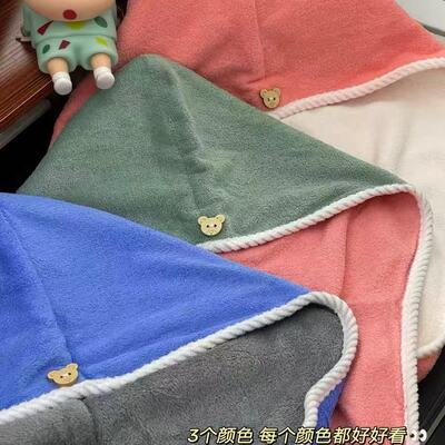 Y双层可爱干发帽女珊瑚绒吸水速干包头毛巾小熊装饰多色