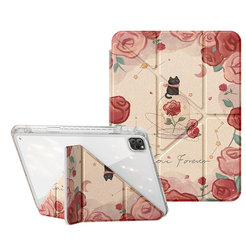 适用ipad保护壳2024新款air6平板套苹果ipadpro11带笔槽2022第十代Y折9亚克力九代4防弯10全包mini5玫瑰猫咪3