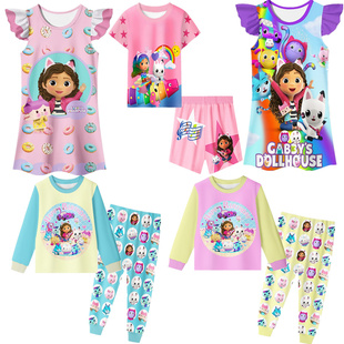 盖比的娃娃屋套装儿童Gabby's Dollhouse睡衣女孩卡通长袖家居服