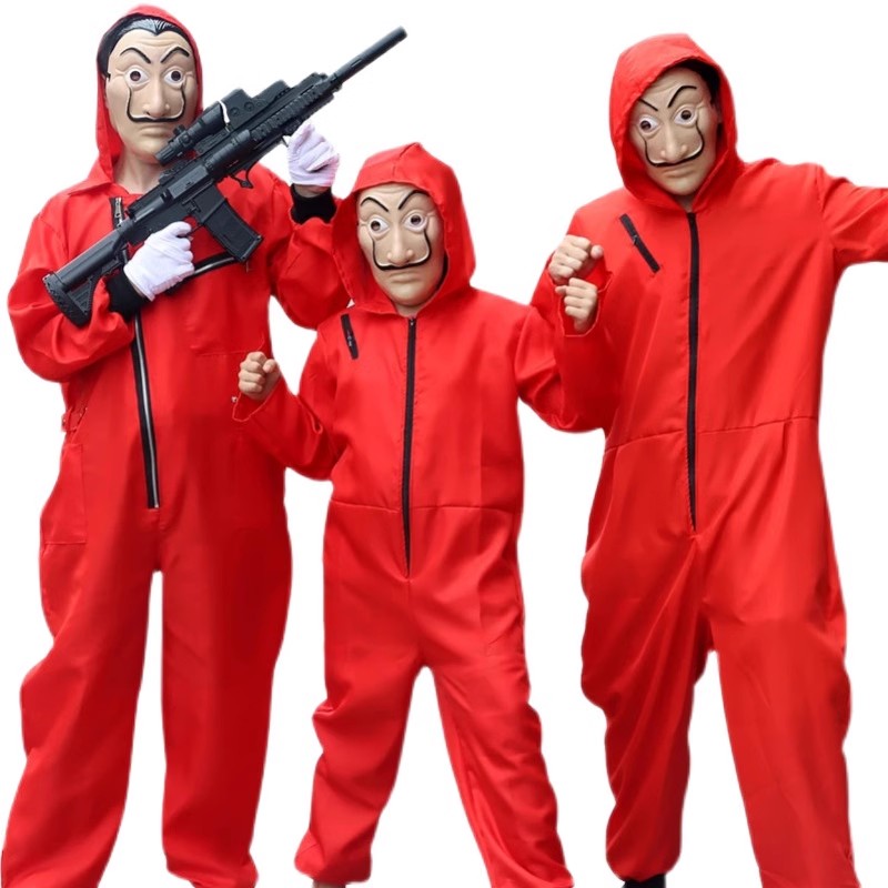 万圣节服装纸钞屋Dali达利红色连体衣小丑服面具亲子cos演出衣服