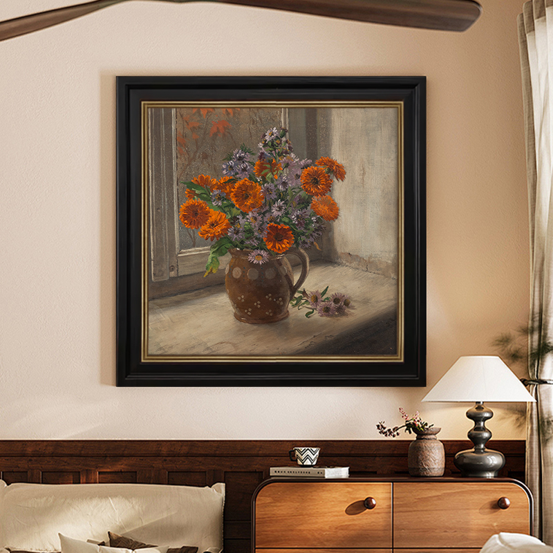 法式中古风花卉纯手绘油画客厅装饰画卧室静物复古挂画餐厅玄关画图片
