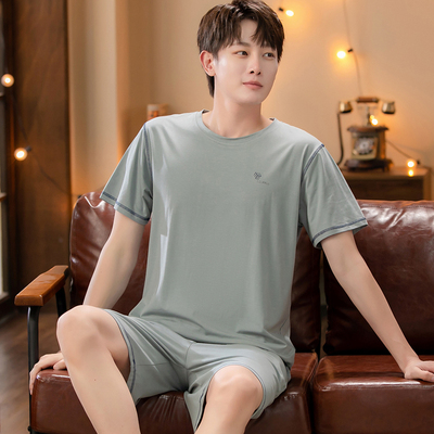 青中年男士睡衣夏季莫代尔棉短袖短裤薄款冰丝时尚家居服套装夏天