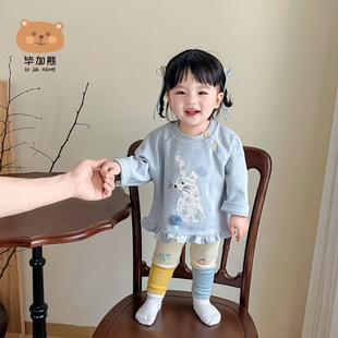 外出服上衣分体 女童套装 春秋装 2025新款 女宝宝卫衣时髦一岁两件装
