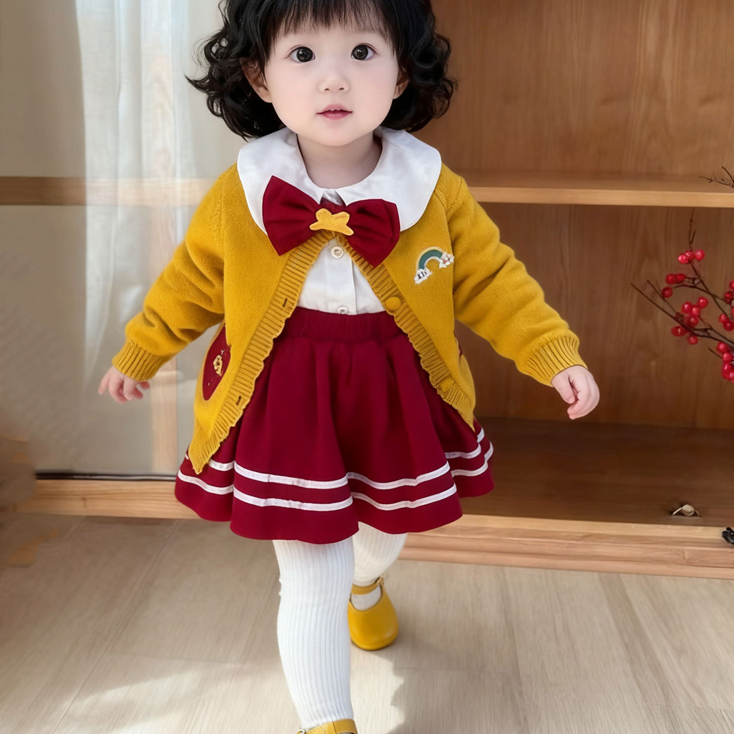 女童学院风JK背带裤套装