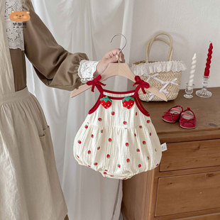 新生爬服 无袖 婴儿衣服夏季 女宝宝包屁哈衣可爱吊带小月龄百天薄款