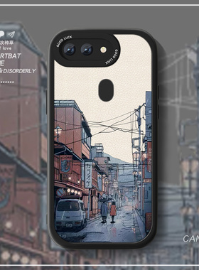 复古街道适用oppoR17手机壳新款女小羊皮r17pro高级感r11t漫画r15标准R11S梦境版r9sm日韩防摔0pp0R15x男套