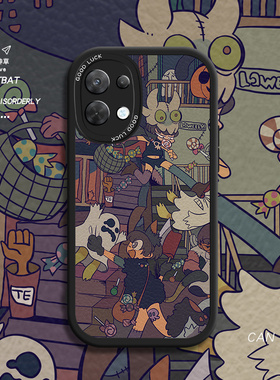 浮世绘鬼怪opporeno9手机壳新款小羊皮reno8pro创意日韩个性rano9pro+镜头全包防摔por十女小众情侣男套