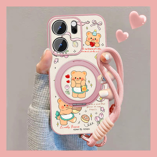 适用opporeno14手机壳面包小熊卡通Reno14pro新款情侣Rano14磁吸外壳0pp0小羊皮opop全包por防摔可爱保护套