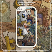 梵高画室适用苹果7plus手机壳新款 小羊皮iPhone6splus创意 小众3代油画苹果8镜头se2全包三防摔女6puls男套