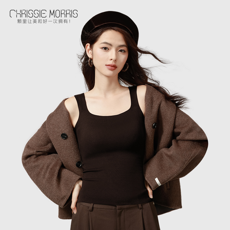 CMS颗里 “猫感”保暖背心女带胸垫一体无痕发热内衣-多领口可选