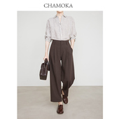 棕色直筒裤 夏莫卡九分西装 时髦休闲裤 女通勤百搭显瘦哈伦裤 5279 裤