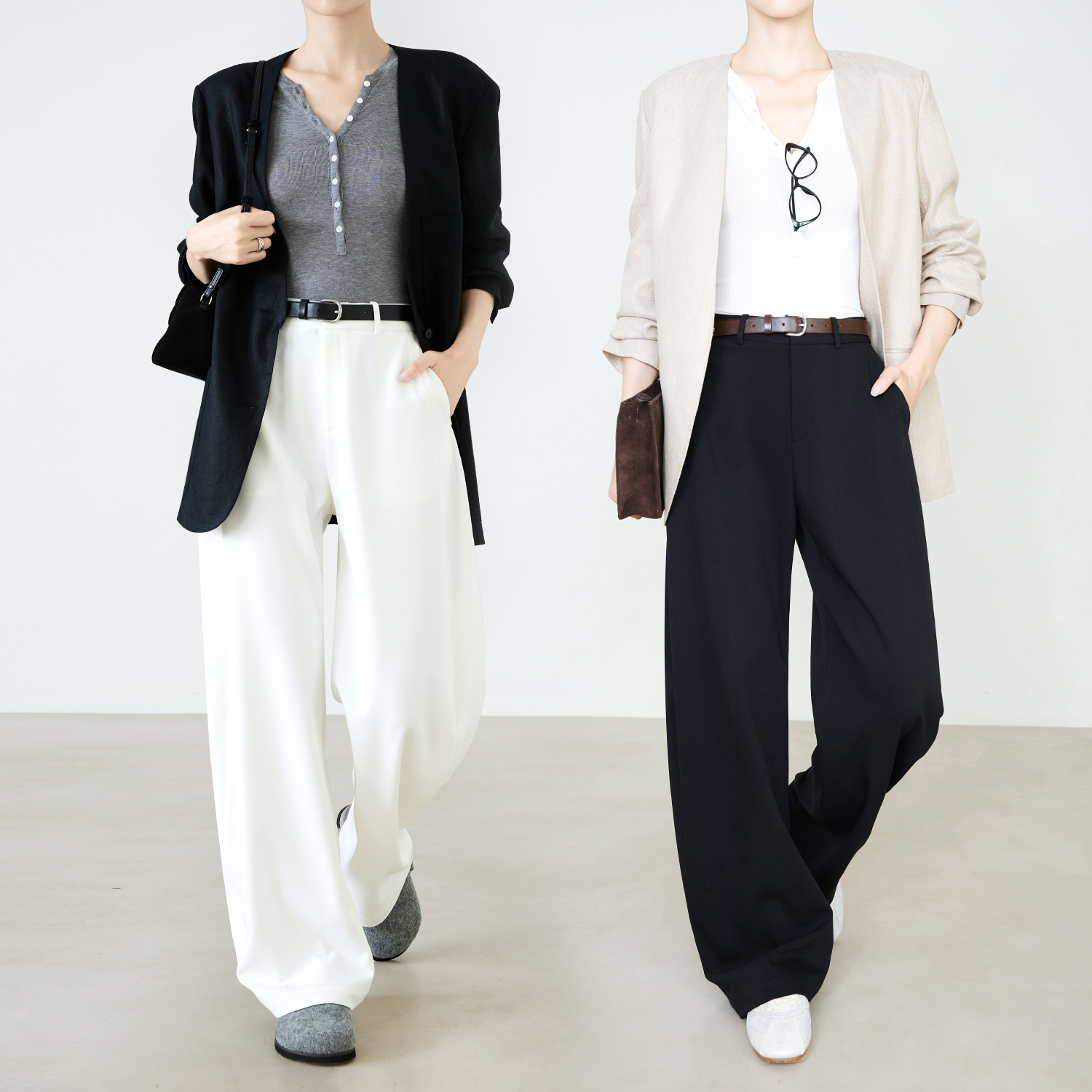 秋新黑色垂顺弧形西裤