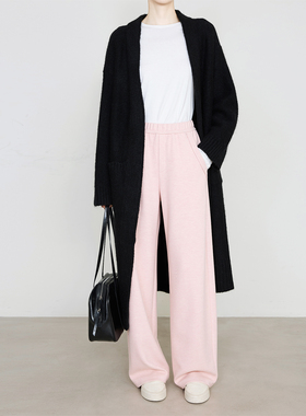 夏莫卡西柚粉阔腿裤冬直筒裤针织休闲裤松紧腰显瘦弯刀卫裤厚6871