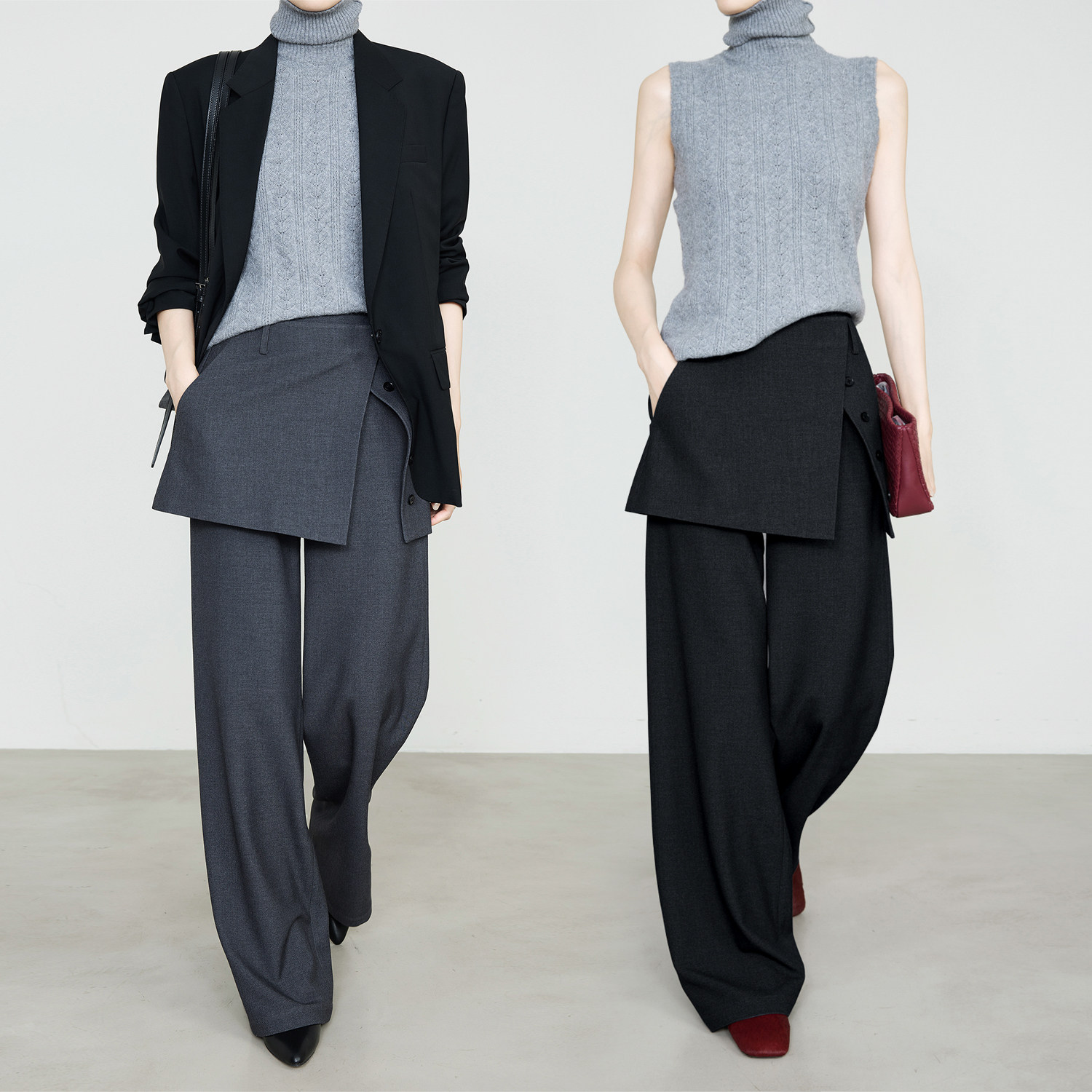 夏莫卡阔腿裤女秋2025新通勤直筒裤高腰屁帘裤显瘦烟灰西裤裤9718