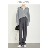 格雷系直筒裤 夏莫卡老钱风灰色西装 显瘦休闲裤 窄边阔腿裤 女7508 裤