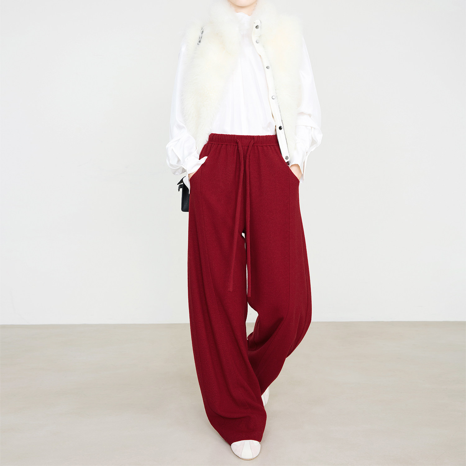 夏莫卡新年红色裤子女秋冬100%羊毛裤阔腿裤松紧腰休闲卫裤6874,女装/女士精品,休闲裤,淘宝优惠券,粉丝福利购,淘宝优惠卷