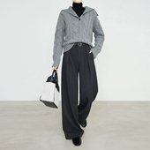 7855 女春秋新款 裤 抗皱垂感绒感遮胯显瘦阔腿裤 夏莫卡通勤灰色西装