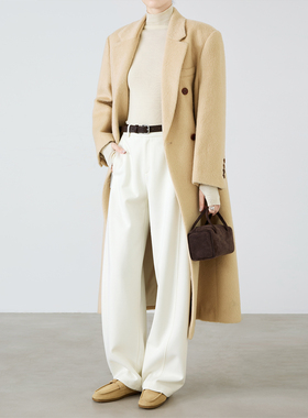 夏莫卡奶油白直筒裤2025秋冬软糯垂醋酸羊绒休闲裤加长毛呢裤7950