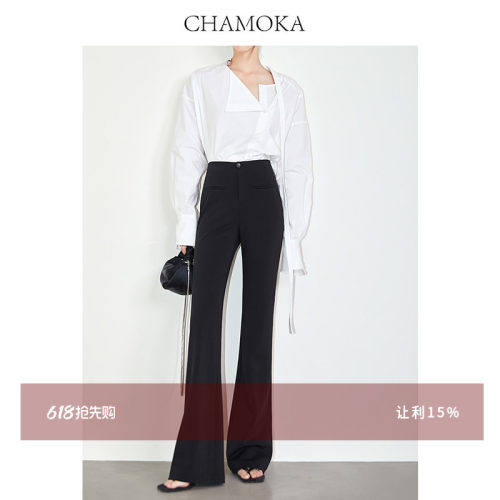 夏莫卡黑色修身显瘦喇叭裤