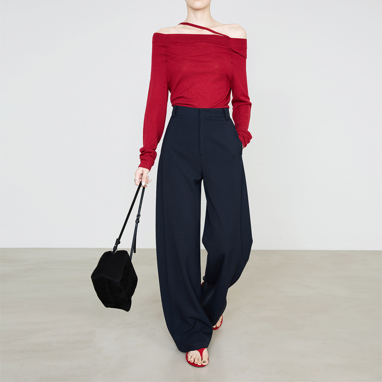 夏莫卡深海蓝羊毛西装裤秋天丝阔腿裤高腰长裤显瘦弯刀直筒裤6840,女装/女士精品,休闲裤,淘宝优惠券,粉丝福利购,淘宝优惠卷