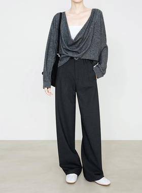 夏莫卡老钱风黑灰直筒裤女秋新通勤窄版阔腿裤显瘦高腰西装裤6826