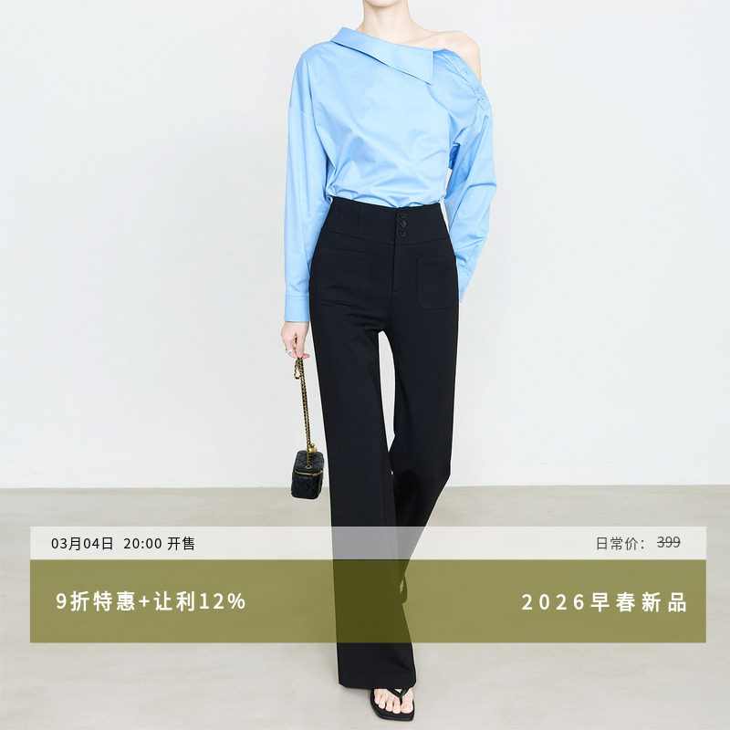 夏莫卡微喇裤女显瘦2026春夏新弹力休闲裤鱼骨腰封加长喇叭裤9748