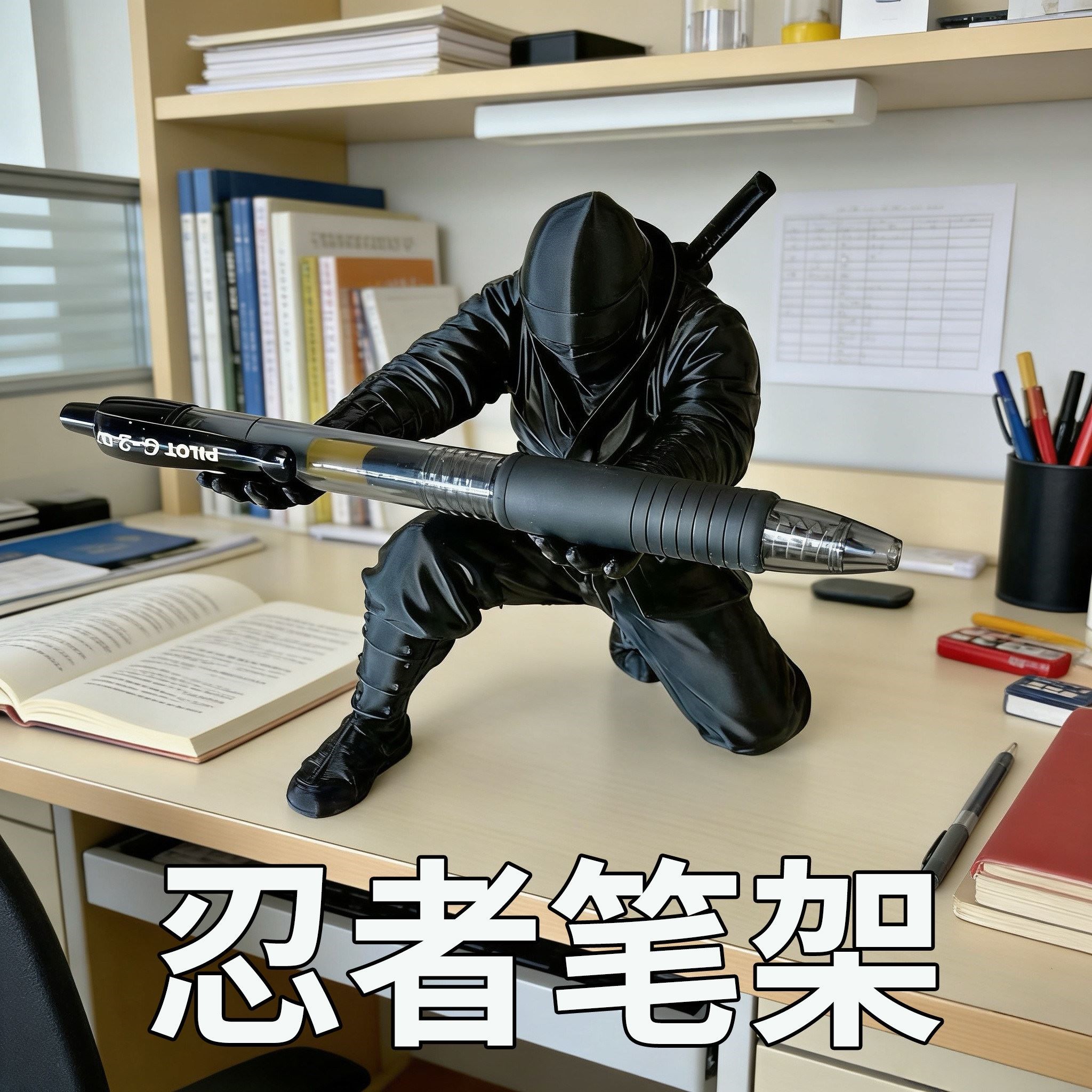 3D打印忍者黑武士手办笔架打火机托举摆件创意潮玩桌面装饰笔摆件图片