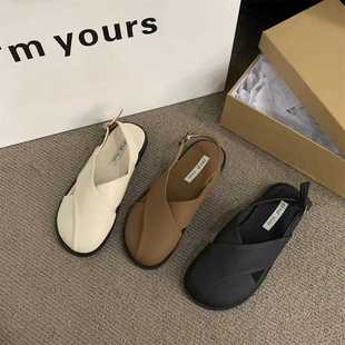 女2025夏季 复古森系仙女风休闲平底罗马鞋 新款 法式 潮 韩版 包头凉鞋