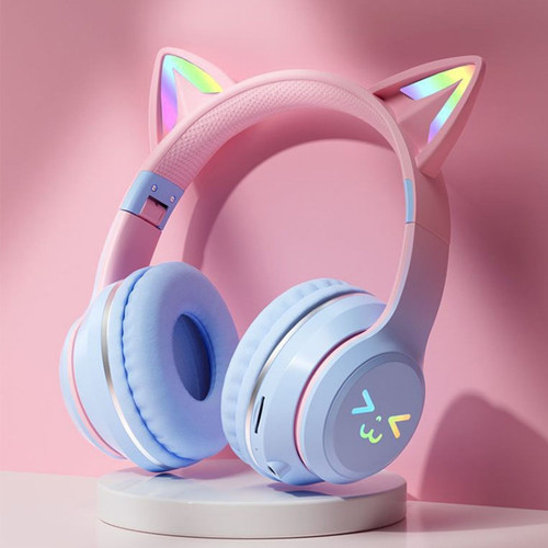 头戴式猫耳发光蓝牙耳机卡通