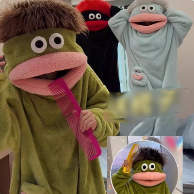 丑鱼睡衣女秋冬季加厚珊瑚绒搞怪抽象情侣连体睡袍大嘴鱼家居服男