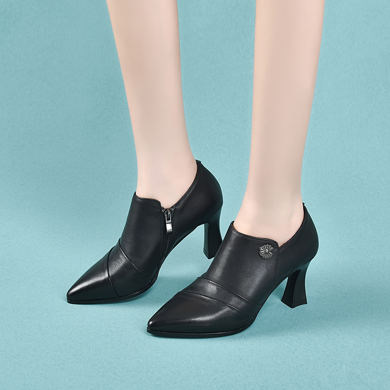 时装靴裸靴粗跟头层牛皮自产自销