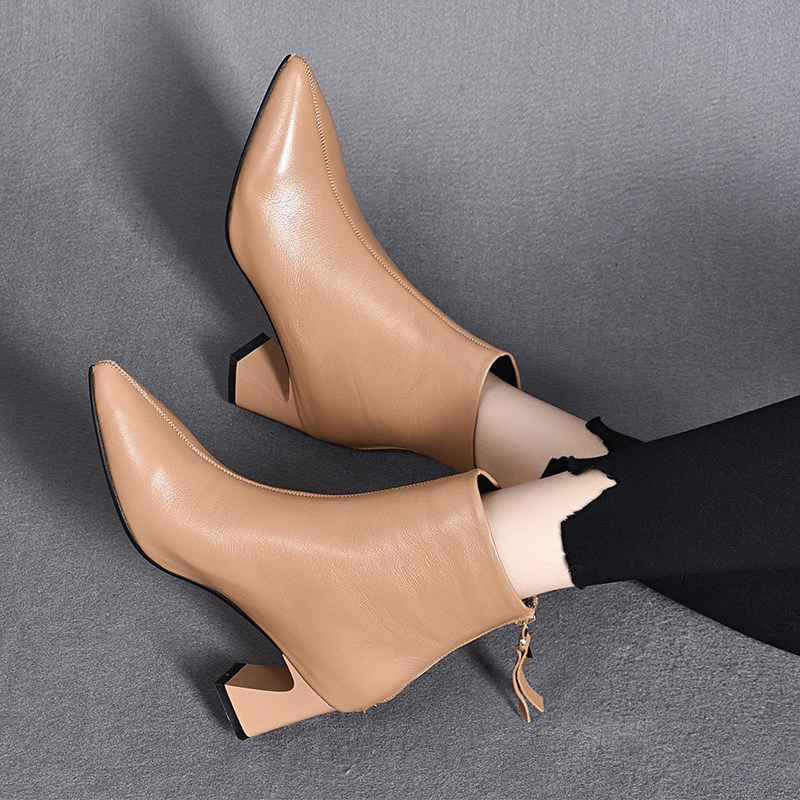 真皮短靴女鞋子单靴加绒保暖棉鞋加绒加厚马丁靴秋冬季百搭女靴子