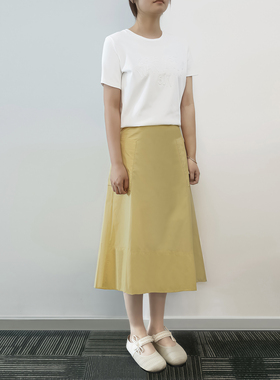 ise清仓特惠浅黄色棉质弹力拉链款夏季A字半裙P1920516-1089/少量