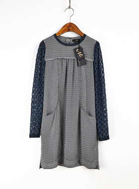 ise专柜正品黑色夹花拼蕾丝小个子款圆领插兜连衣裙P1430731-2289