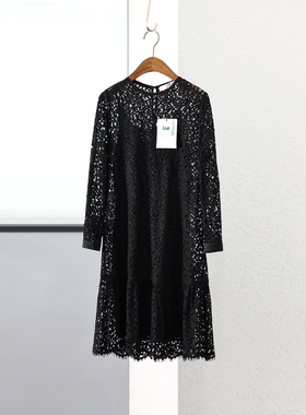 ise春夏黑色拼接内搭吊带高雅气质蕾丝镂空连衣裙P1940720-2289