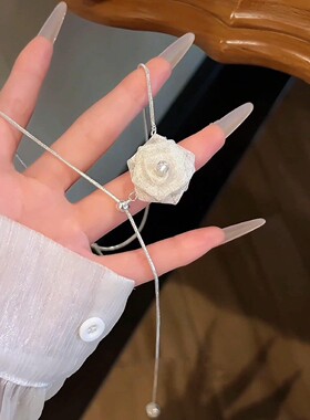 韩系闪钻网纱山茶花朵项链女2026