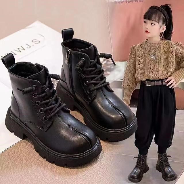 女童马丁靴2025中大童新款加绒二棉男童英伦风冬季马蹄儿童软底靴