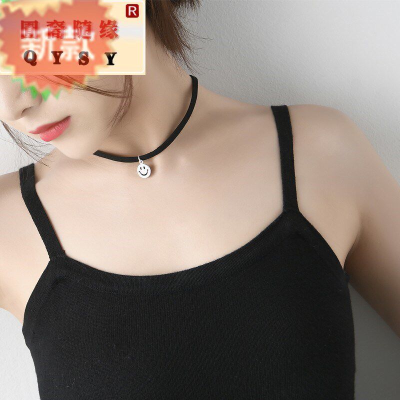 纯银大笑脸项链女微笑表情银吊坠项圈学生日韩简约锁链颈带颈链