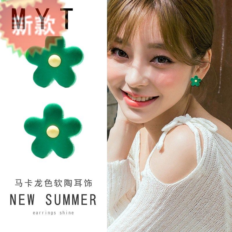 新款2020年新款网红少女撞色软陶花朵耳环韩国童趣糖果色可爱耳钉