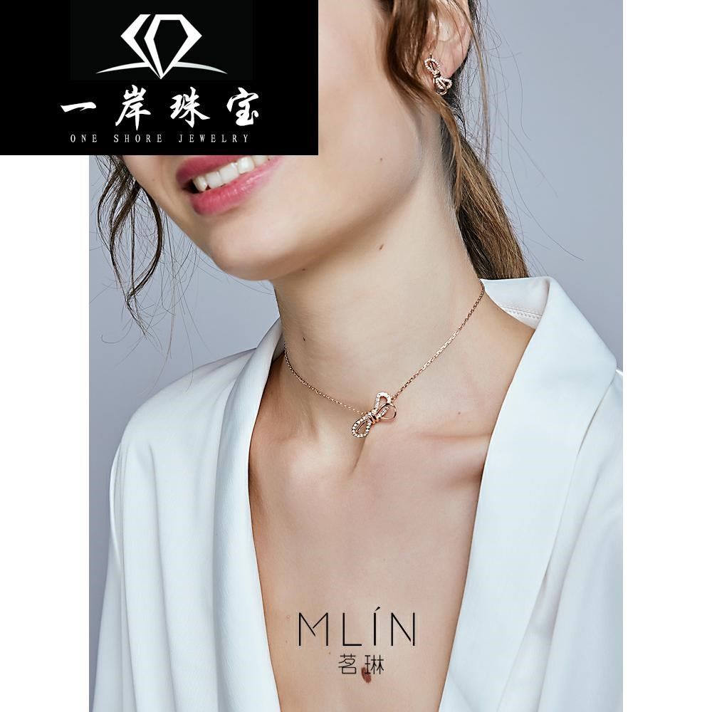 采用施华元素洛世奇蝴蝶结项链 女潮 网红锁骨链 颈链 项圈